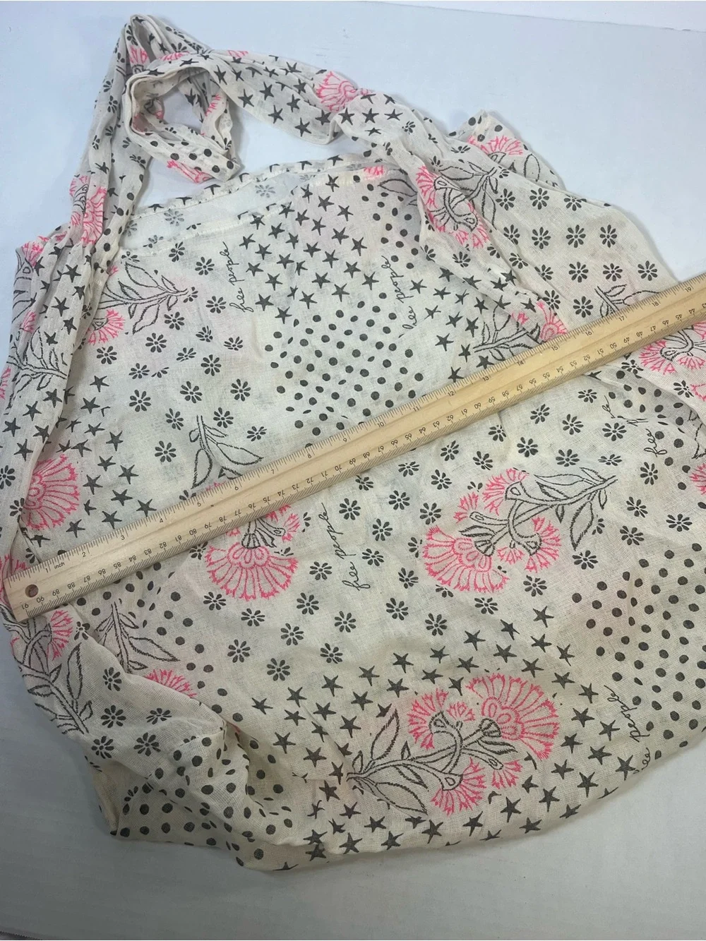 Free People Cream Canvas Tote with Pink Floral Print